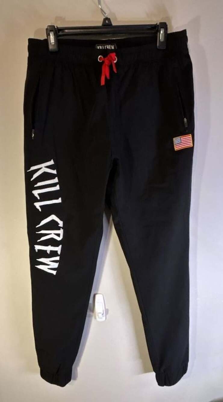 Kill Crew Nylon Tech Jogger Pants Black with White Logo and US Flag Patch